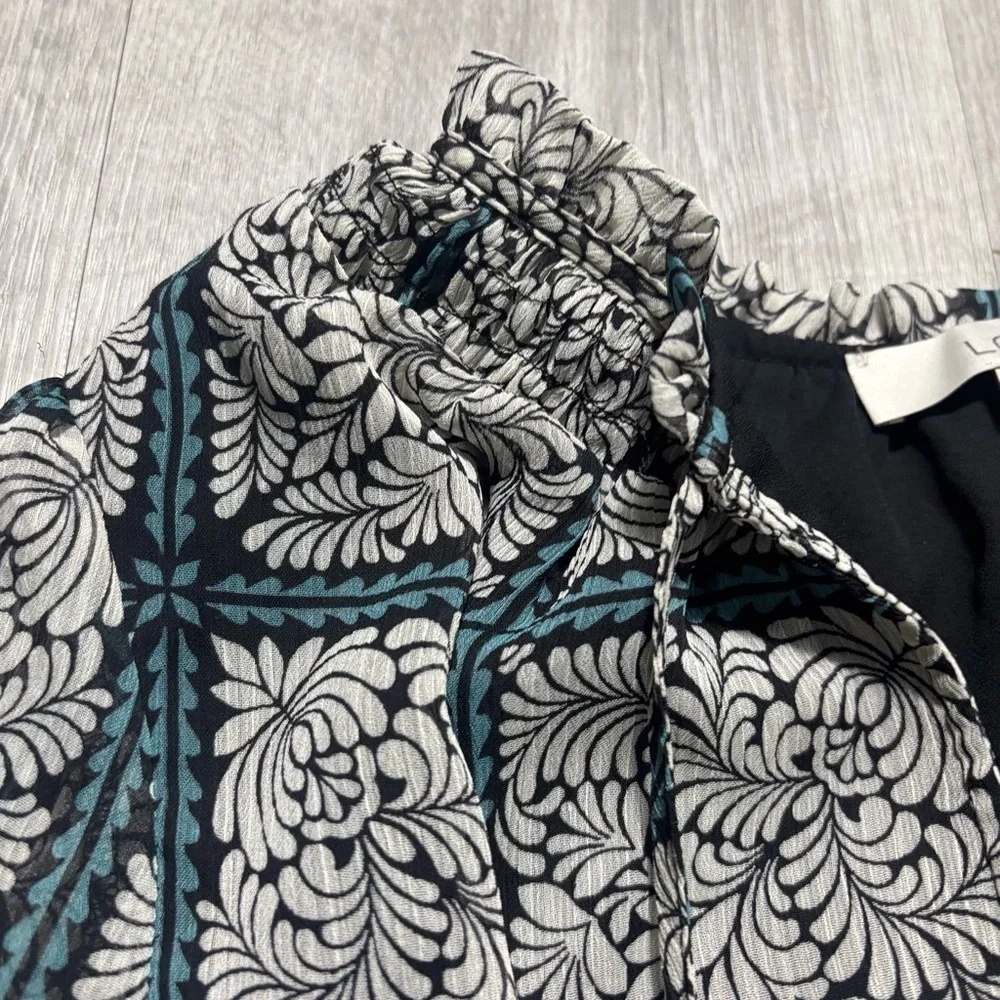 LOFT Scroll Smocked Tie Neck Blouse Size Medium